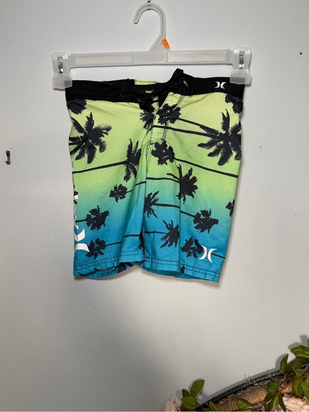 Hurley Green and Black Palm-Print Swim Shorts